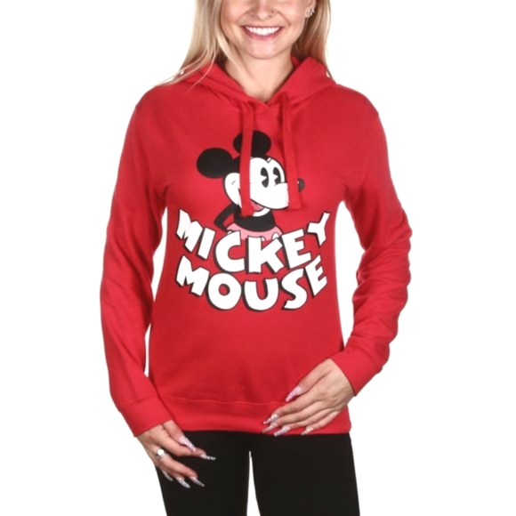 Disney Mickey Mouse Hoodie Sweatshirt Womens Long Sleeve Soft Pullover Red S L - Picture 1 of 3